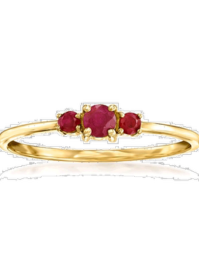 自营RS Pure by Ross-Simons 14kt 黄金红宝石 3​​ 石戒指 - 红色