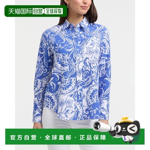 蓝色蜡染印花 自营Ellen 亚麻混纺衬衫 长袖 美国奥莱直 Tracy女式