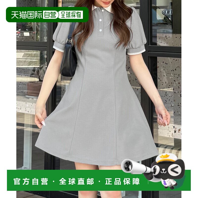 日本直邮JUNOAH 彩色泡泡袖迷你波罗连衣裙