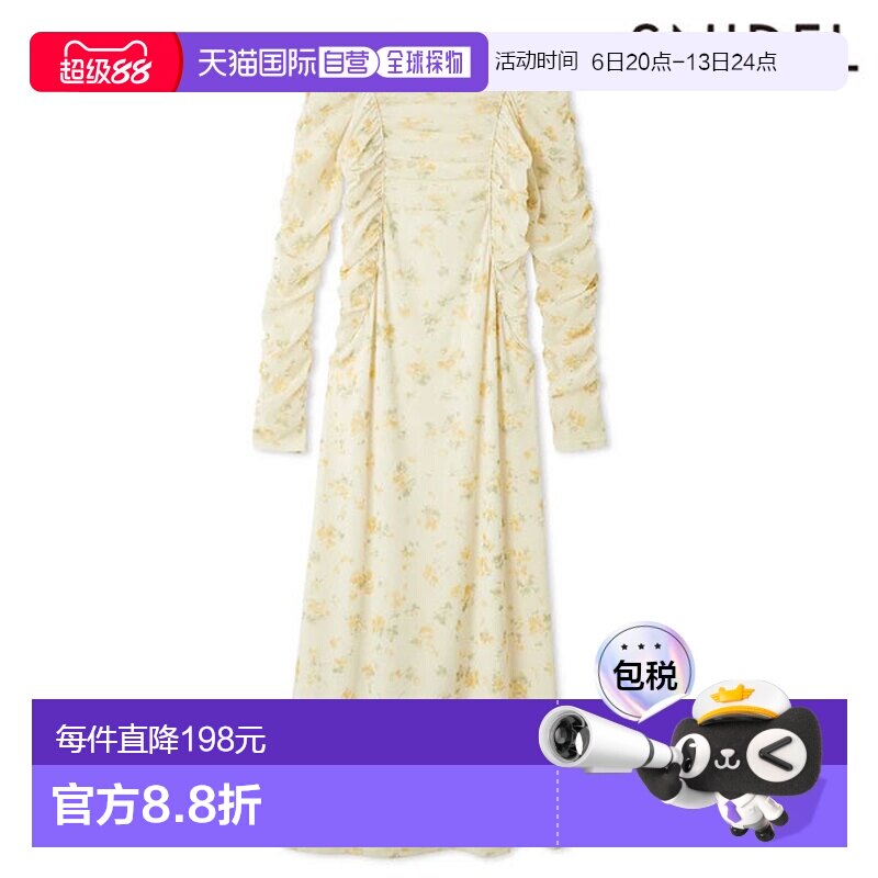日本直邮SNIDEL 植绒印花褶皱连衣裙长袖长款swco261052图片