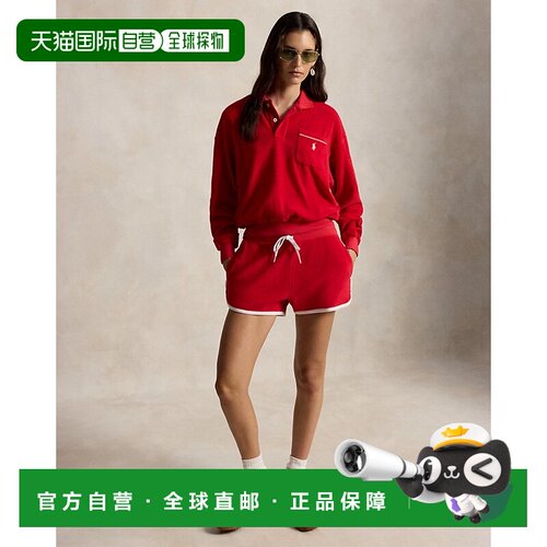 自营欧洲直邮Ralph Lauren拉夫劳伦 女士红色棉质抽绳短裤