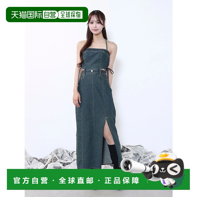 1h可退 日本直邮EATME 女装 侧边蕾丝装饰牛仔连衣裙 高腰显腿长