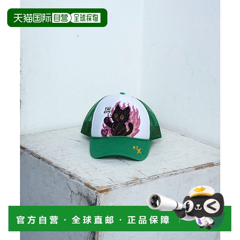 1h可退 日本直邮primula男装火焰黑猫刺绣半网眼帽潮流夏季透气休