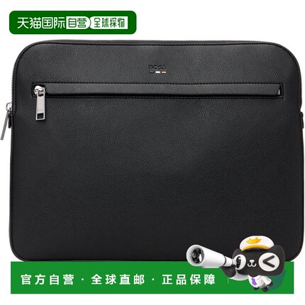 1h可退 香港直邮潮奢 BOSS 波士 男士 黑色徽标压花笔记本电脑包