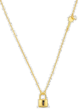 自营 925 纯银 Mimi & Max 锁扣和钥匙吊饰项链带白色珐琅 - 16+2