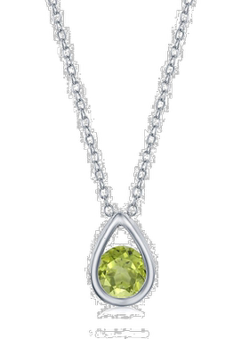 自营 simona纯银梨形项链配圆形“八月诞生石”宝石-橄榄石-绿色