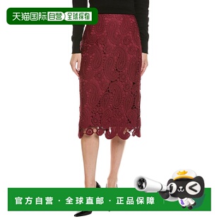 美国直发奥莱 红色半身裙 自营Gracia Paisley蕾丝Midii铅笔裙