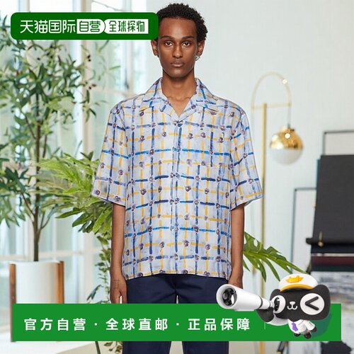 1h可退 香港直邮潮奢 Marni 玛尼 男士 蓝色 Saraband 衬衫 CUMU0