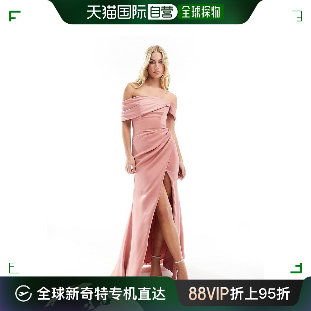 香港直邮潮奢 ASOS女士 Bridesmaid bardot设计缎面垂褶裹式玫(