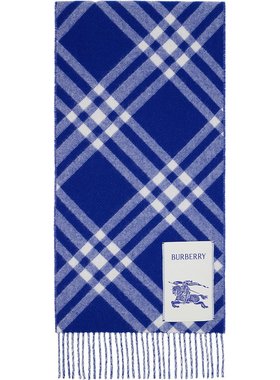 潮奢 Burberry 巴宝莉 女士 蓝色 Check Cashmere 围巾 8099710