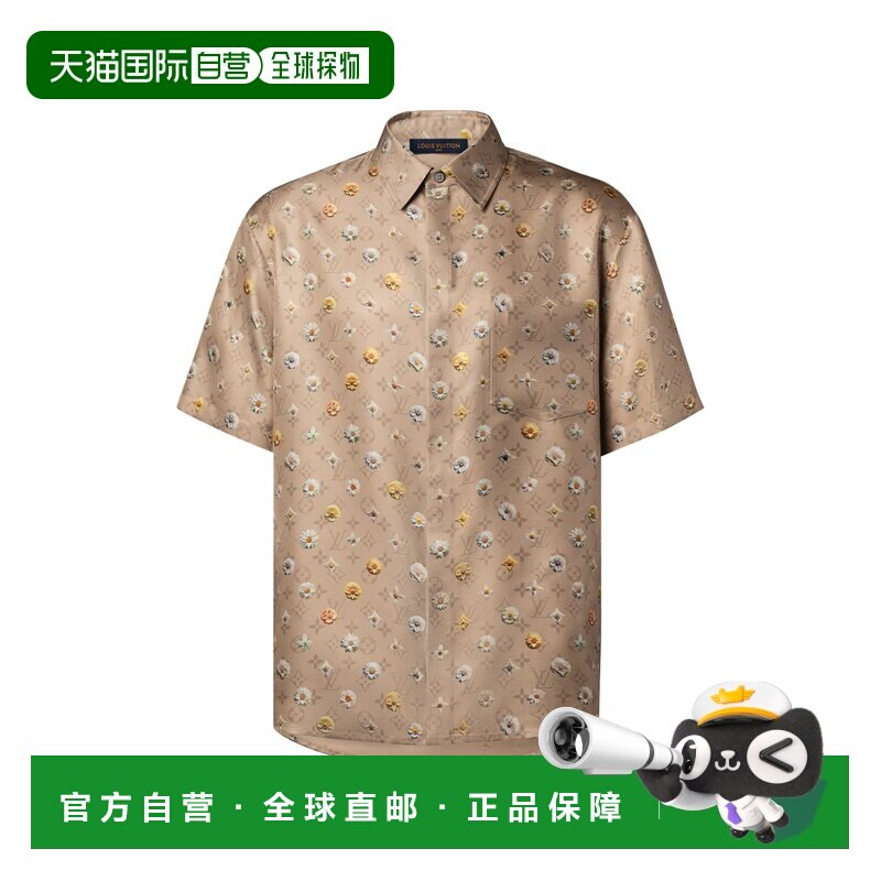 自营欧洲直邮LV路易威登 男士卡其色丝绸老花印花短袖衬衫