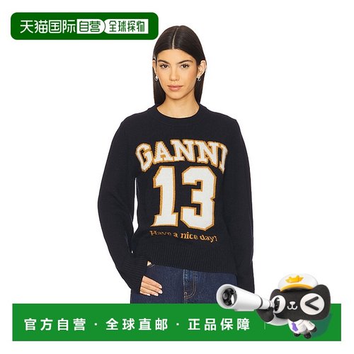 1h可退 香港直邮潮奢 GANNI 甘尼 女士 印花棒球圆领针织衫 K2427