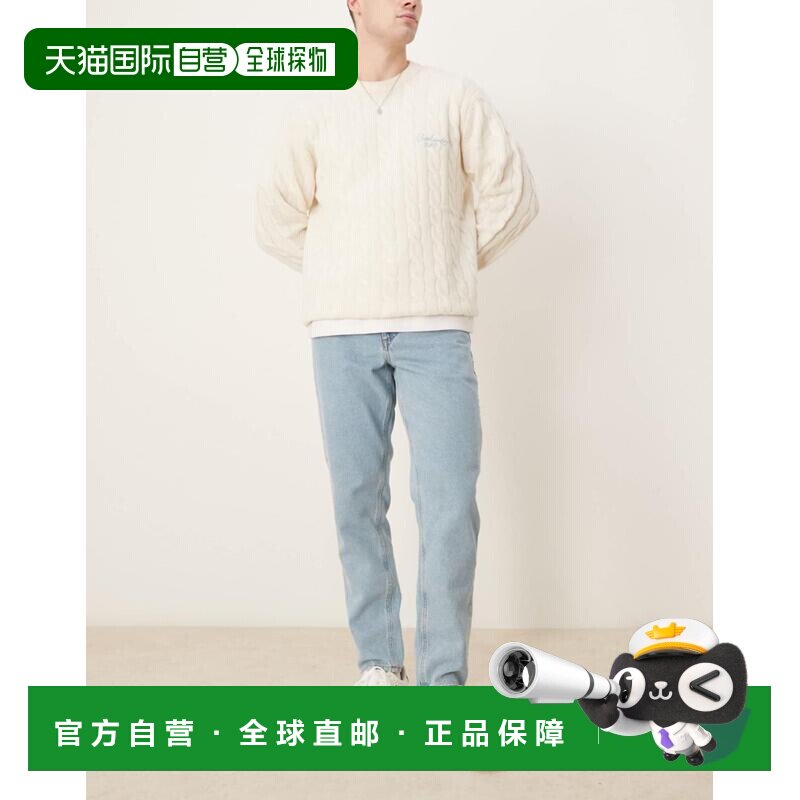 1h可退 香港直邮ASOS 男士 设计锥形合身中长水洗蓝色牛仔裤