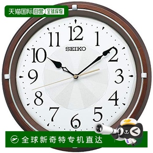 日本直郵 Seiko精工電波座鐘木質(zhì)深棕色簡約圓形靜音KX265B