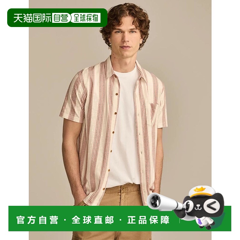 1h可退 【美国直邮】lucky brand 男士 衬衫亚麻短袖条纹棉麻