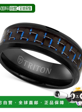1h可退 【美国直邮】Triton|男式蓝色碳纤维镶嵌舒适型黑色钛金属