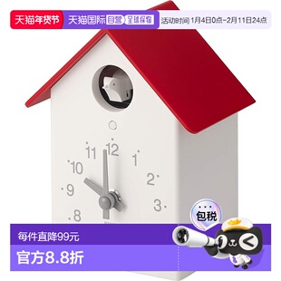 【日本直邮】Rhythm丽声 房型时钟 红18.5x14.6x10.7cm4RH797SR01