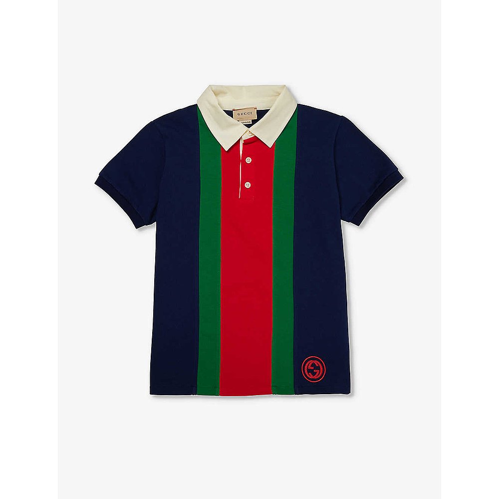 潮奢 Gucci 男童品牌刺绣短袖平纹针织 Polo 衫 8-10 岁童装