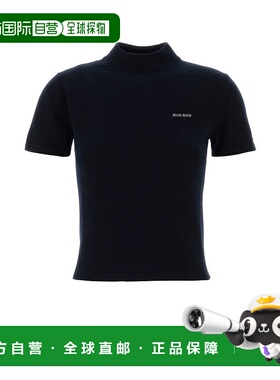 1h可退 香港直邮潮奢 Miu Miu 缪缪 女士 Logo嵌花短袖套頭衫 MMR