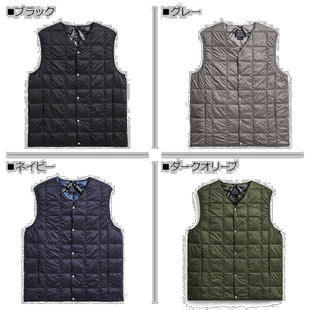 日本直邮TAION 内层羽绒背心外层男士V领扣V领扣羽绒背心黑海军00