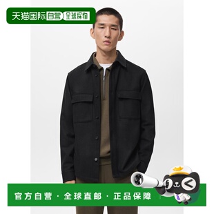 自营欧洲直邮Mango芒果 男士黑色带口袋的羊毛衬衫