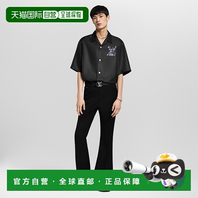 自营1h可退 欧洲直邮LV路易威登 男士黑色真丝纽扣开合短袖衬衫