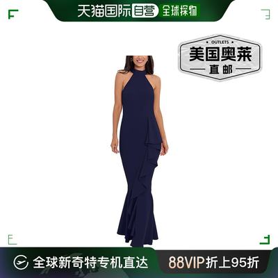 betsy & adam女士 Mock-Neck Maxi Evening Dress navy 【美国奥