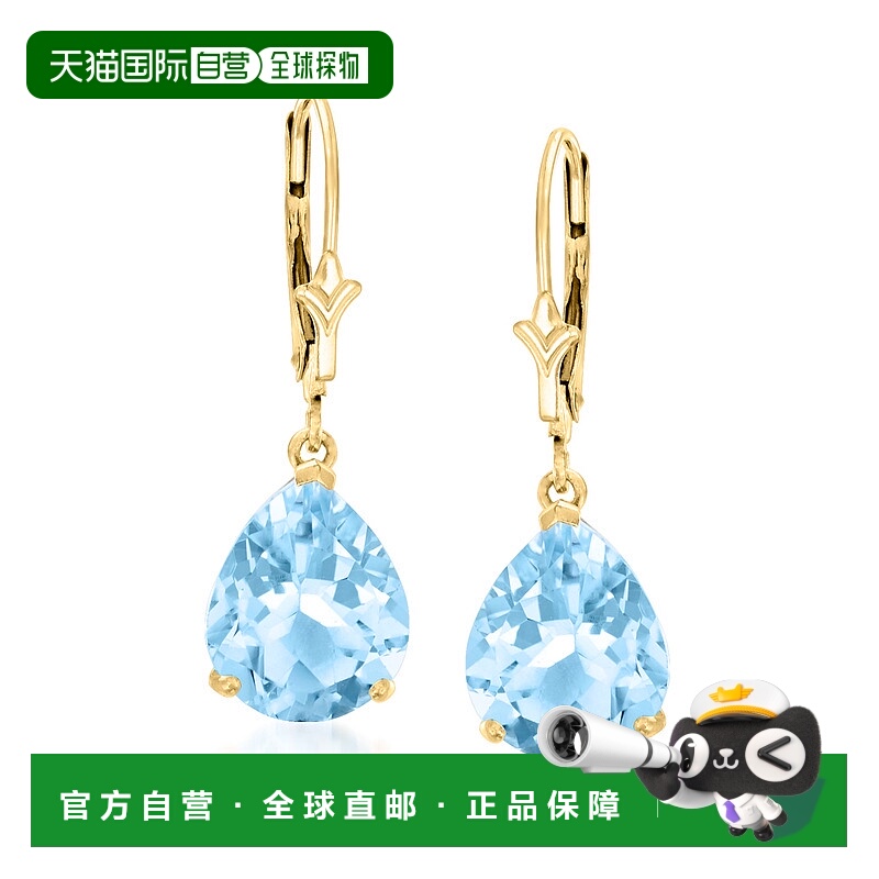 自营 Ross-Simons 梨形天蓝色托帕石耳环 14 克拉黄金 - 蓝色 美