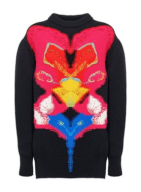 alexandermcqueen亚历山大麦昆女士兰花嵌花羊毛毛衣