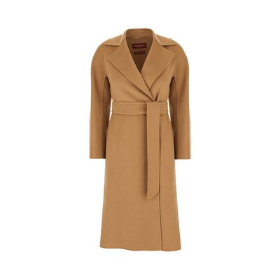 潮奢 MaxMara 麦斯玛拉 女士 驼色羊毛混纺大衣 CLES024