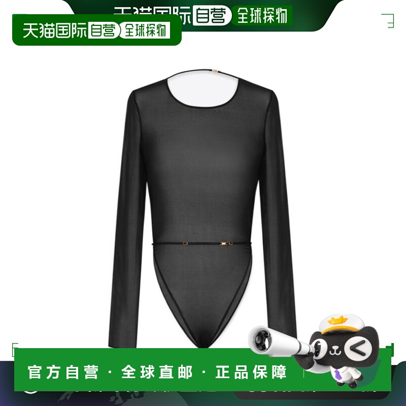 香港直邮Saint Laurent 圣罗兰 女士 乔其纱长袖紧身连体衣 79134