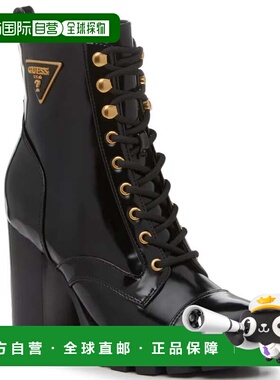 自营Guess Neadyn Boots Women's Black Lace Up Block Heel Moto
