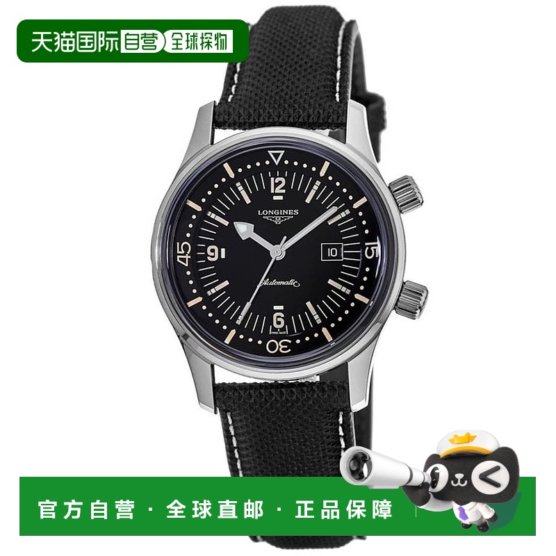 自营longines浪琴传奇潜水表黑色表盘黑色皮革表带中性手表L3.374