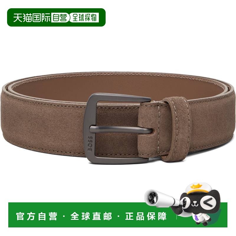 1h可退 香港直邮BOSS 波士 男士 驼色 Logo Buckle Suede 腰带 50,服饰配件/皮带/帽子/围巾,腰带/皮带/腰链,淘宝优惠券,粉丝福利购,淘宝优惠卷
