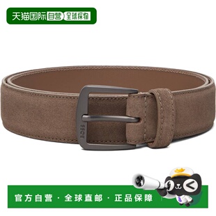 1h可退 香港直邮BOSS 波士 男士 驼色 Logo Buckle Suede 腰带 50