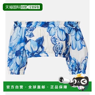 香港直邮FARM 露肩棉质上衣 RIO 花朵短款 blue蓝色 女士 1h可退