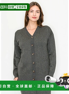 自营yal new york灰色V领前扣针织开衫-灰色 美国奥莱直发