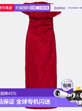 1h可退 香港直邮Staud 女士 Andrea 塔夫绸中长连衣裙 red红色 舒