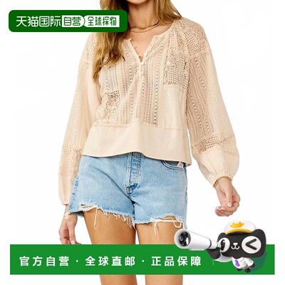 自营lovestitchTheia Patchwork Lace Blouse In Sand - sand 美