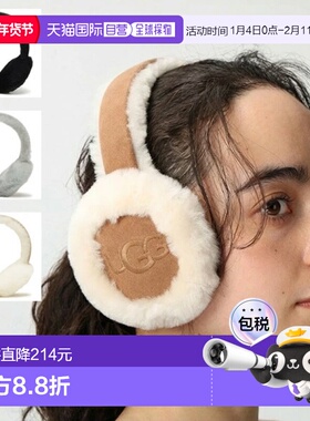 日本直邮UGG 女士羊皮毛耳罩 (20955) - 保暖蓬松饰有品牌标志是