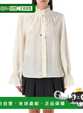 香港直邮GANNI 女士衬衫 W09287071135 AW2025 白色 Fluid cupro