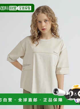 1h可退 日本直邮AVIREX女装3/4袖拼接设计感瓦affle混纺T恤 78352