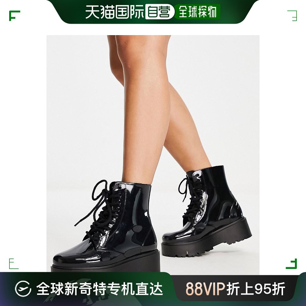 香港直邮潮奢 ASOS 女士Generate wellie 设计绑带靴子(黑色) 女鞋 切尔西靴 原图主图