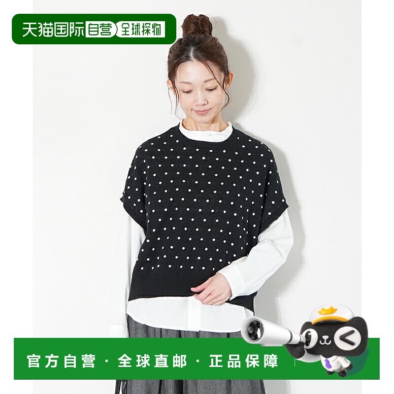 日本直邮ICHI 亚麻棉点纹套头衫 波尔卡圆点 法式袖[241064]