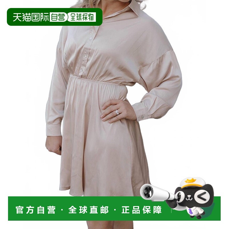 自营she + skyAriana米色长袖迷你连衣裙 美国奥莱直发
