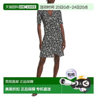 自营GANNI Printed Crepe Wrap Dress - black 美国奥莱直发