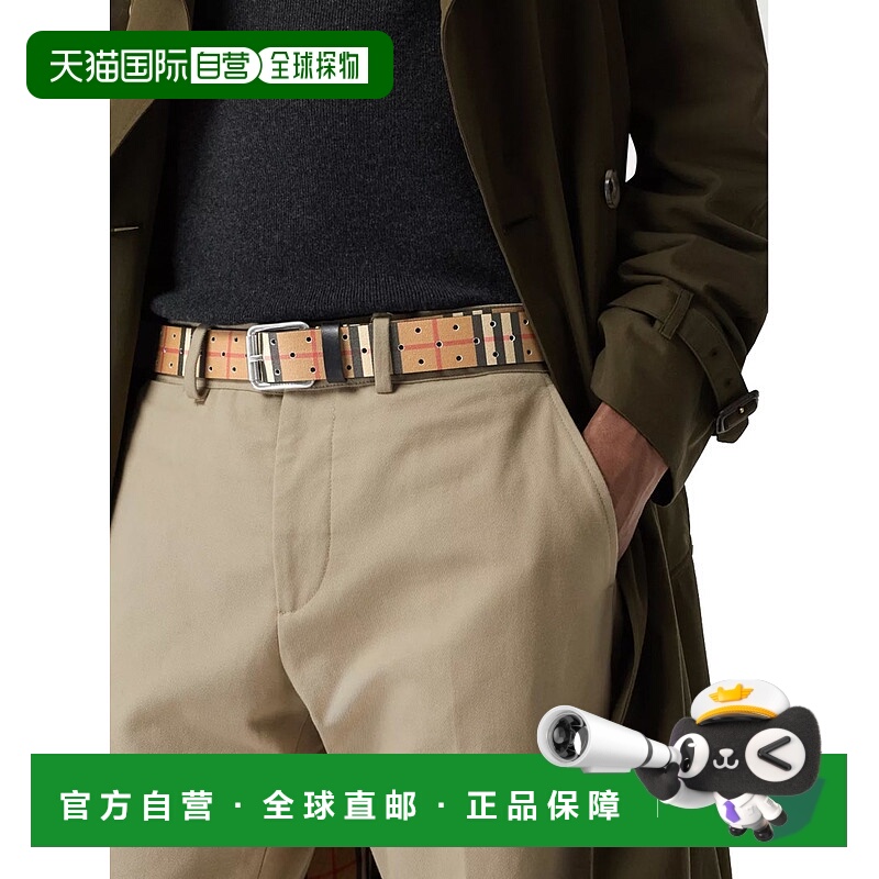 香港直邮BURBERRY 男士腰带 80060921 SS2019 黑色 多孔格纹腰带