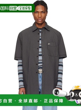 1h可退 香港直邮潮奢 Erl 男士 黑色 Mini Plaid 短袖衬衫 ERL10B