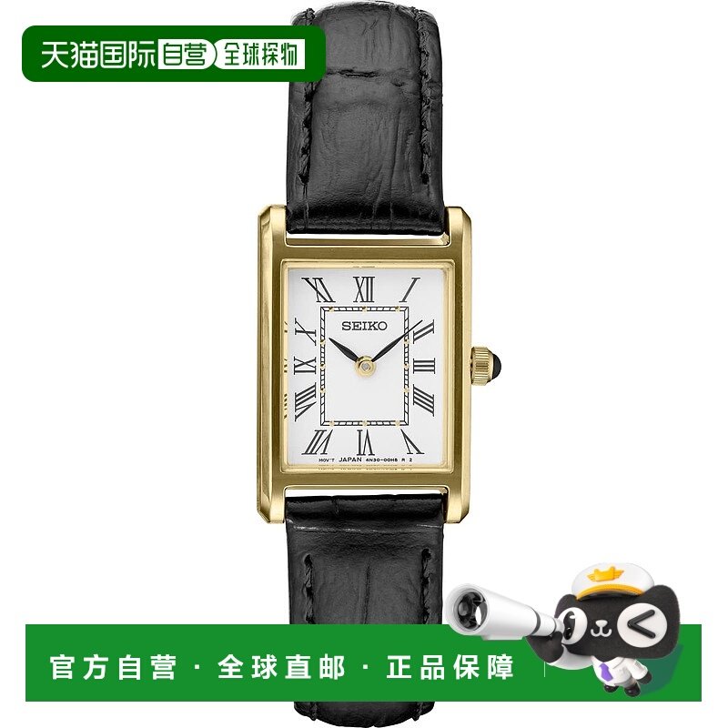【日本直邮】Seiko精工 手表 女款方形指针式石英表黑色皮表带SWR