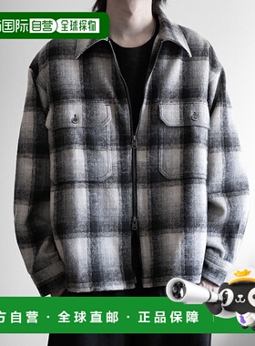 1h可退 日本直邮RUUBON男女同款宽松格纹衬衫夹克双拉链四口袋设